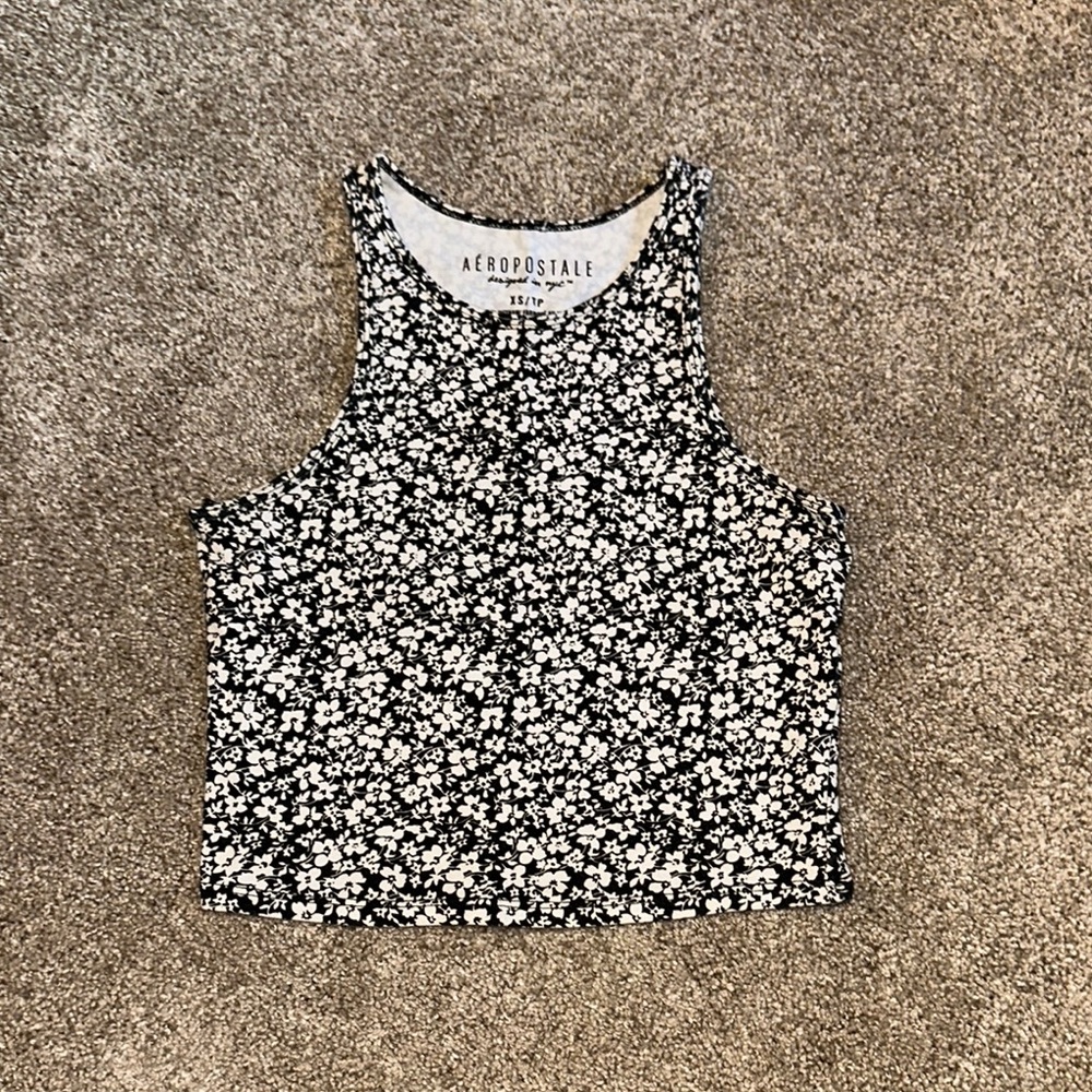 Aeropostale Black and White Floral Tank Crop Top